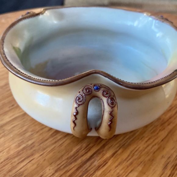 Vintage Morimura M Nippon Hand Painted Bowl Handles Beaded Moriage Floral - Picture 5 of 16